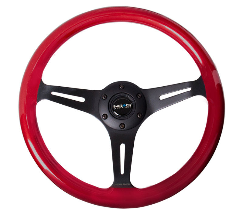 NRG - Classic Wood Grain Wheel, 350mm 3 black spokes, red pearl/flake paint Steering Wheels - 3 Spokes Wood-ST-015BK-RD - RZCrewEurope