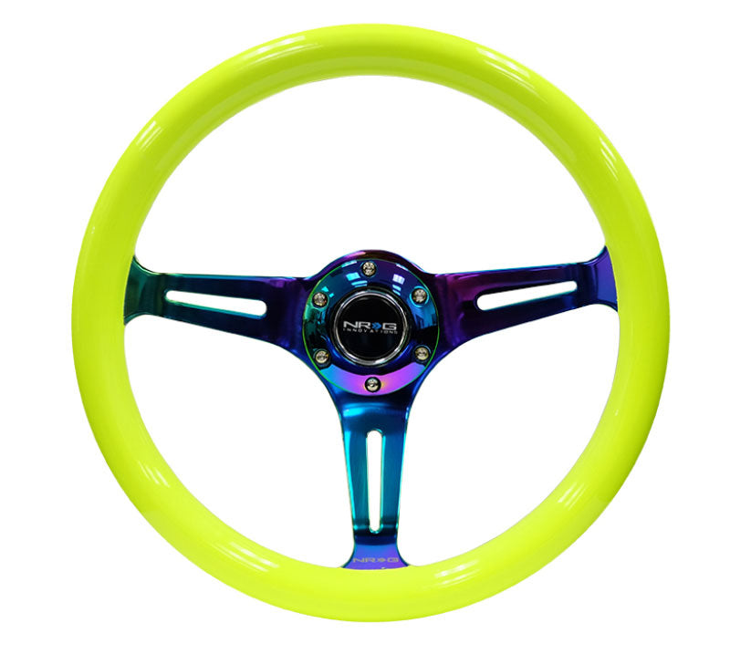 NRG - Classic Wood Grain Wheel, 350mm 3 Neochrome spokes-Neon YELLOW Color Steering Wheels - 3 Spokes Wood-ST-015MC-NYW - RZCrewEurope
