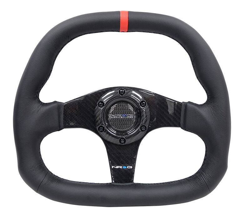 NRG - CARBON FIBER STEERING WHEEL 320MM BLACK CARBON FIBER CENTER W/ Black STITCH RED CENTER MARK FLAT BOTTOM Steering Wheels - 3 Spokes Carbon,Leather-ST-019CF-R - RZCrewEurope