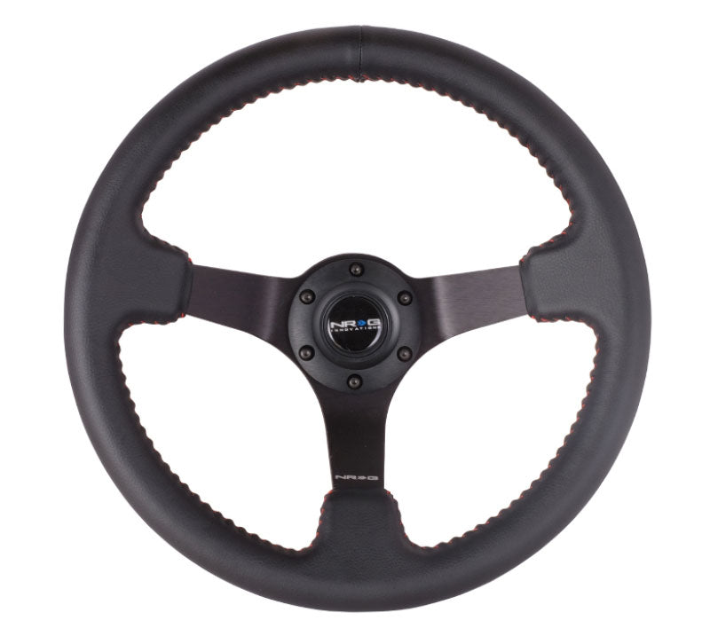 NRG - 350mm Sport wheel  - Black Leather, Red Baseball Stitch, Black spoke Steering Wheels - 3 Spokes Leather-ST-036BK - RZCrewEurope