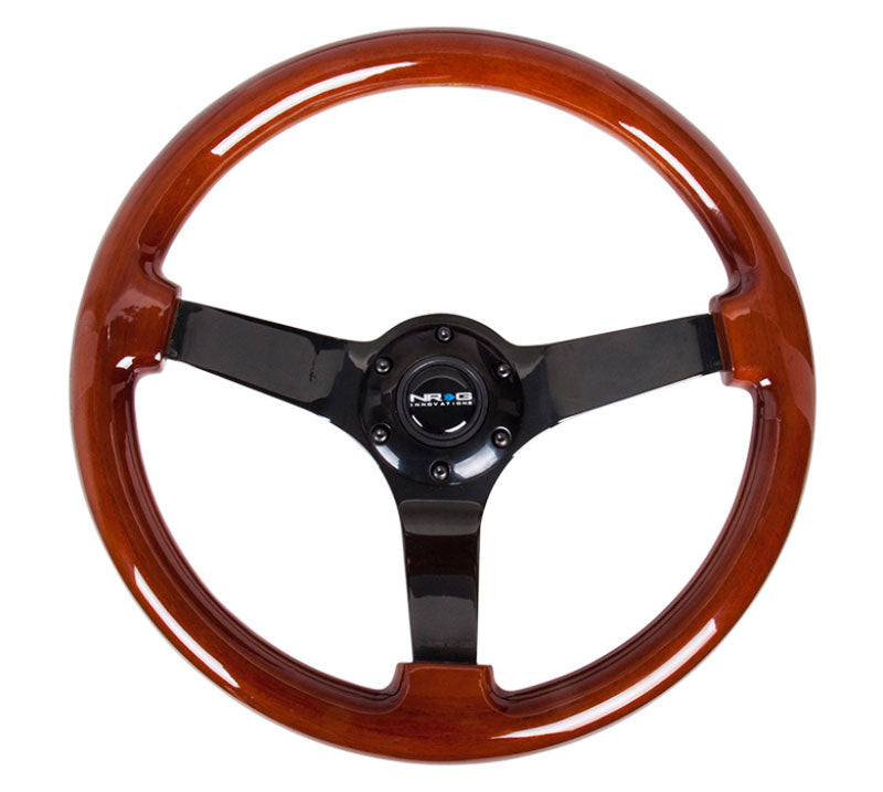 NRG - Minty Fresh Wood Grain Wheel (3" Deep), 350mm, 3 Solid spoke center in Chrome Steering Wheels - 3 Spokes Wood-ST-036BR-BK - RZCrewEurope