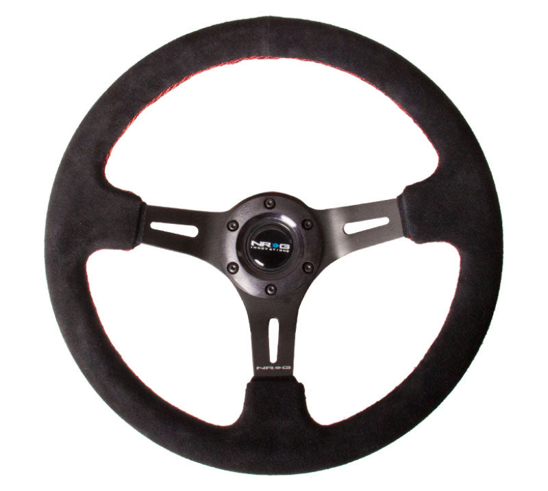 NRG - Black Suede Steering Wheel (3" Deep), 350mm, 3 spoke center in Black w/ Red Stitch Steering Wheels - 3 Spokes Suede-ST-055S-BKRS - RZCrewEurope