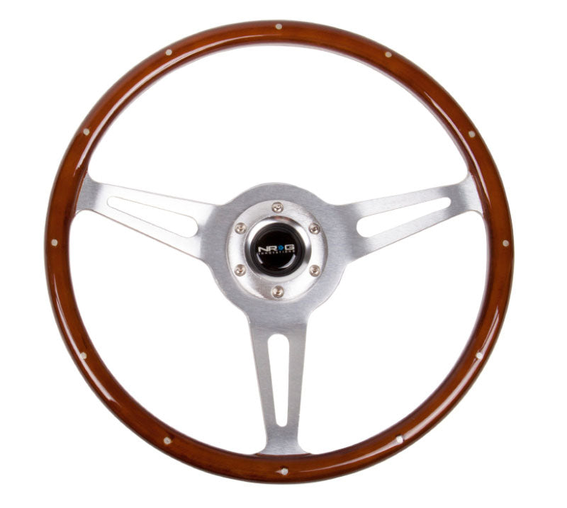 NRG - Classic Wood Grain Wheel, Brush aluminum 3 spoke 365mm with metal insert. Steering Wheels - 3 Spokes Wood-ST-380SL - RZCrewEurope