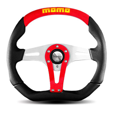 Momo - Trek Red Steering Wheels - 3 Spokes Leather - Flat Dish-T-2 - RZCrewEurope